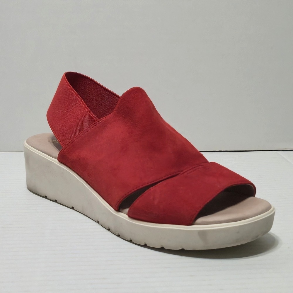 Johnston & Murphy Cassandra Red Suede Slingback Wedge Sandals Shoes Womens 8M
